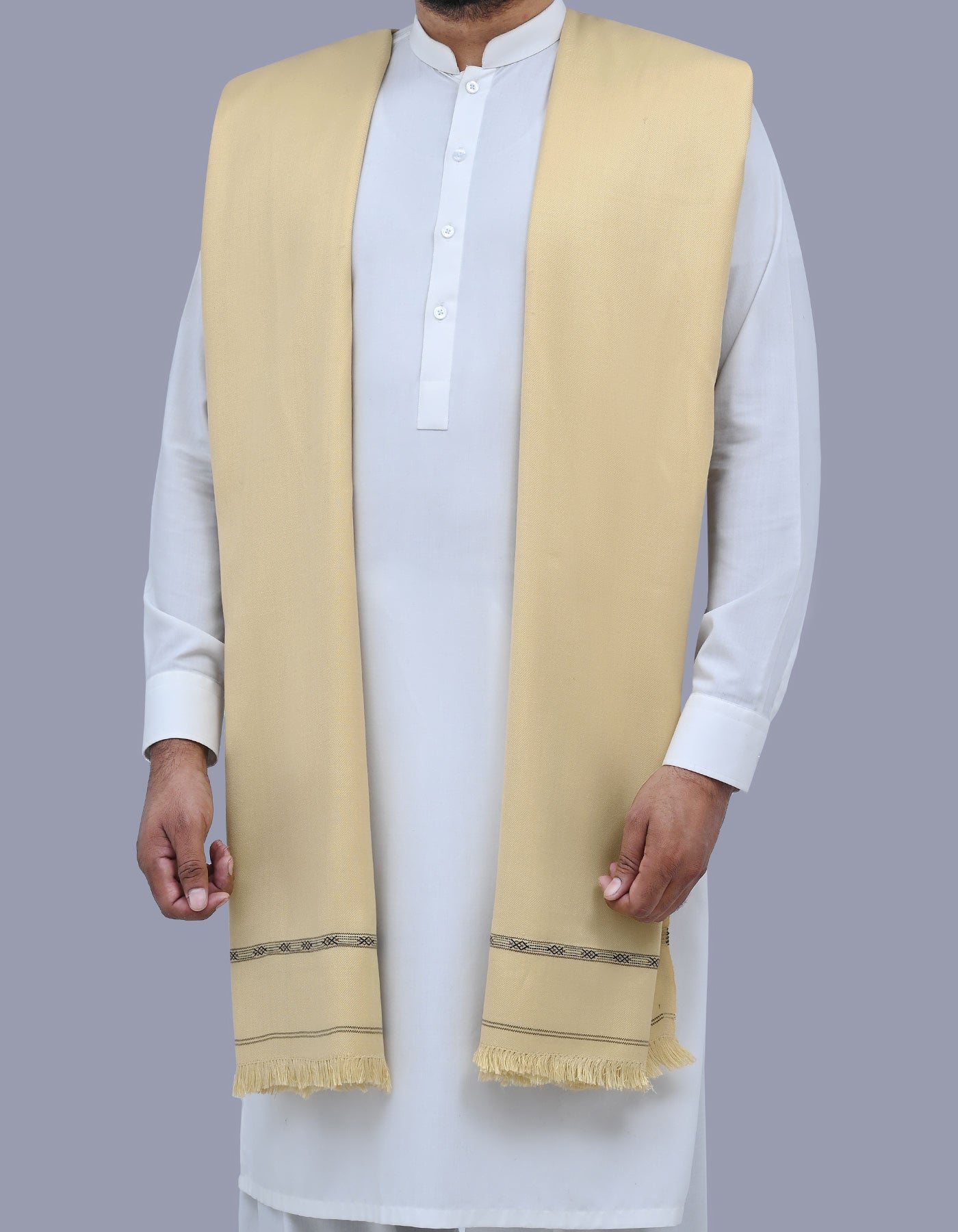 Beige Plain Plain 100% Wool Men Shawl