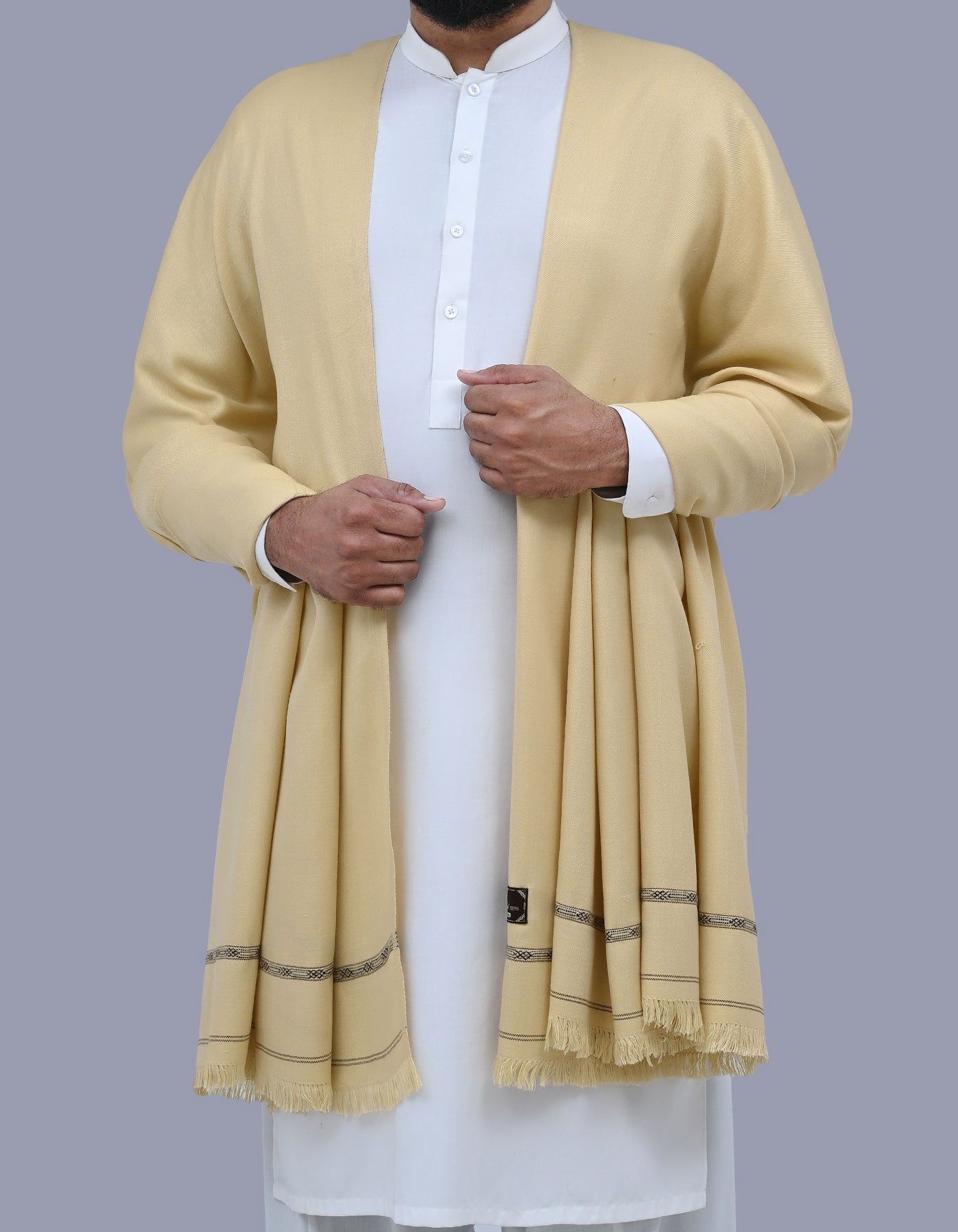 Beige Plain Plain 100% Wool Men Shawl