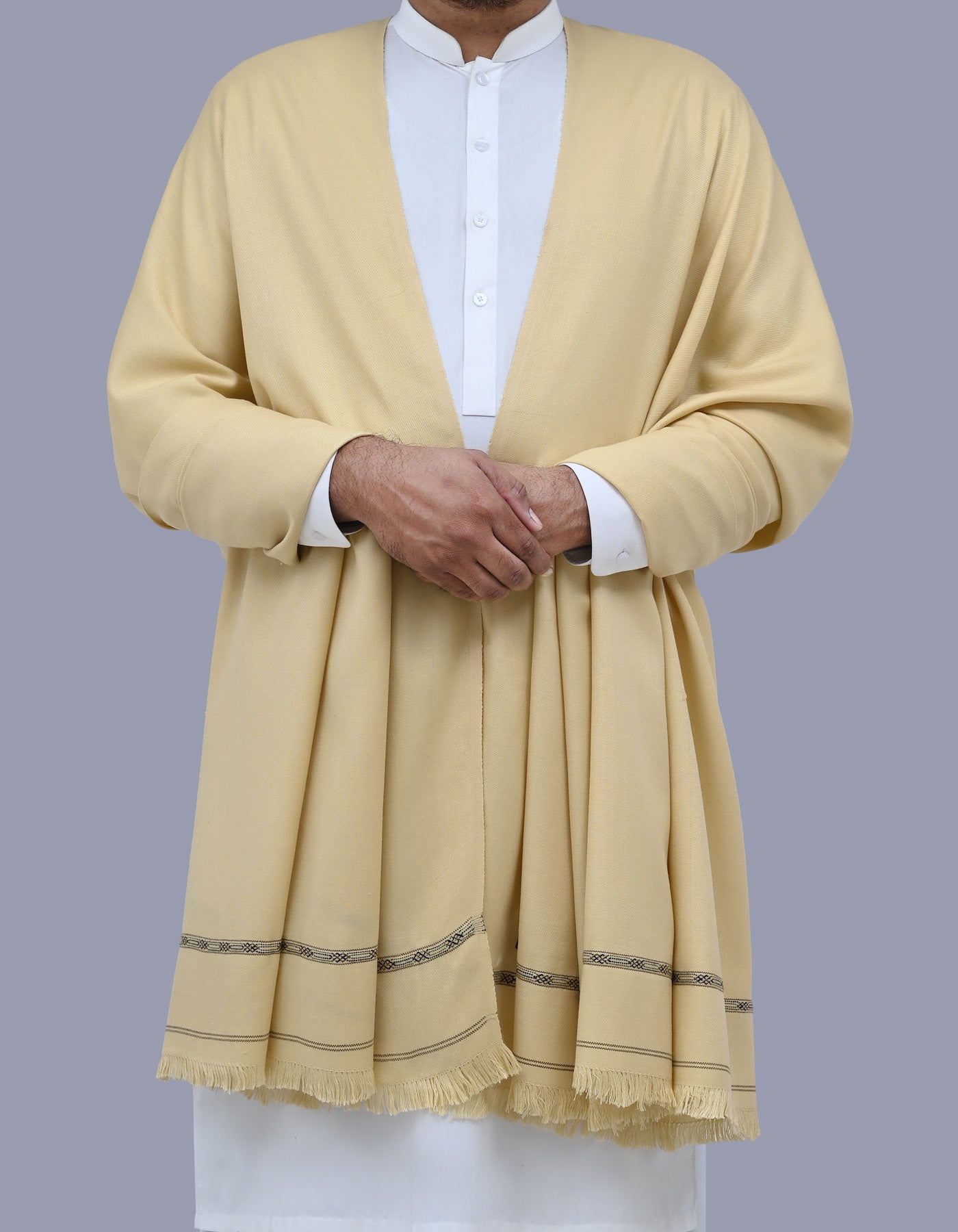 Beige Plain Plain 100% Wool Men Shawl