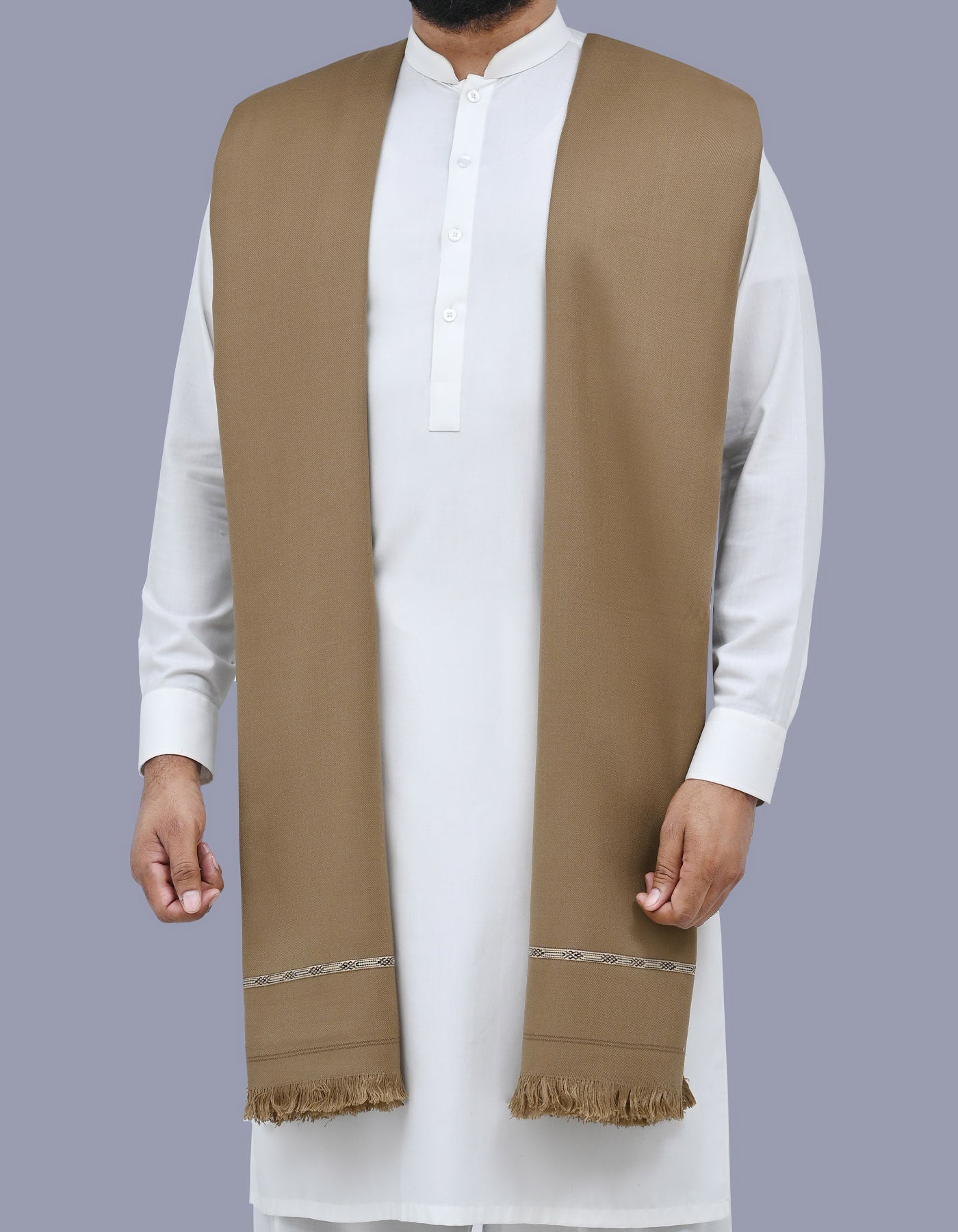 Camel Plain Plain 100% Wool Men Shawl