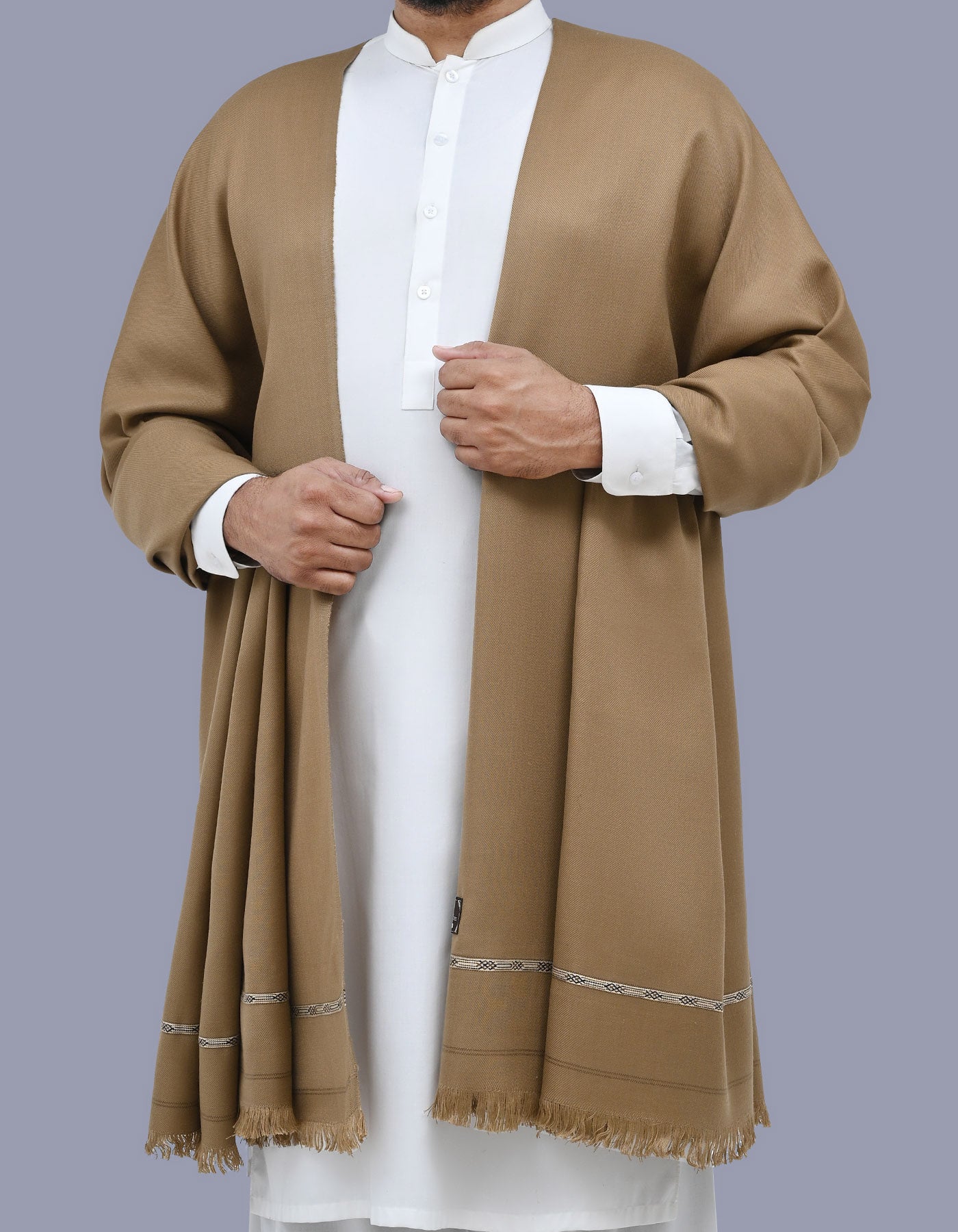 Camel Plain Plain 100% Wool Men Shawl