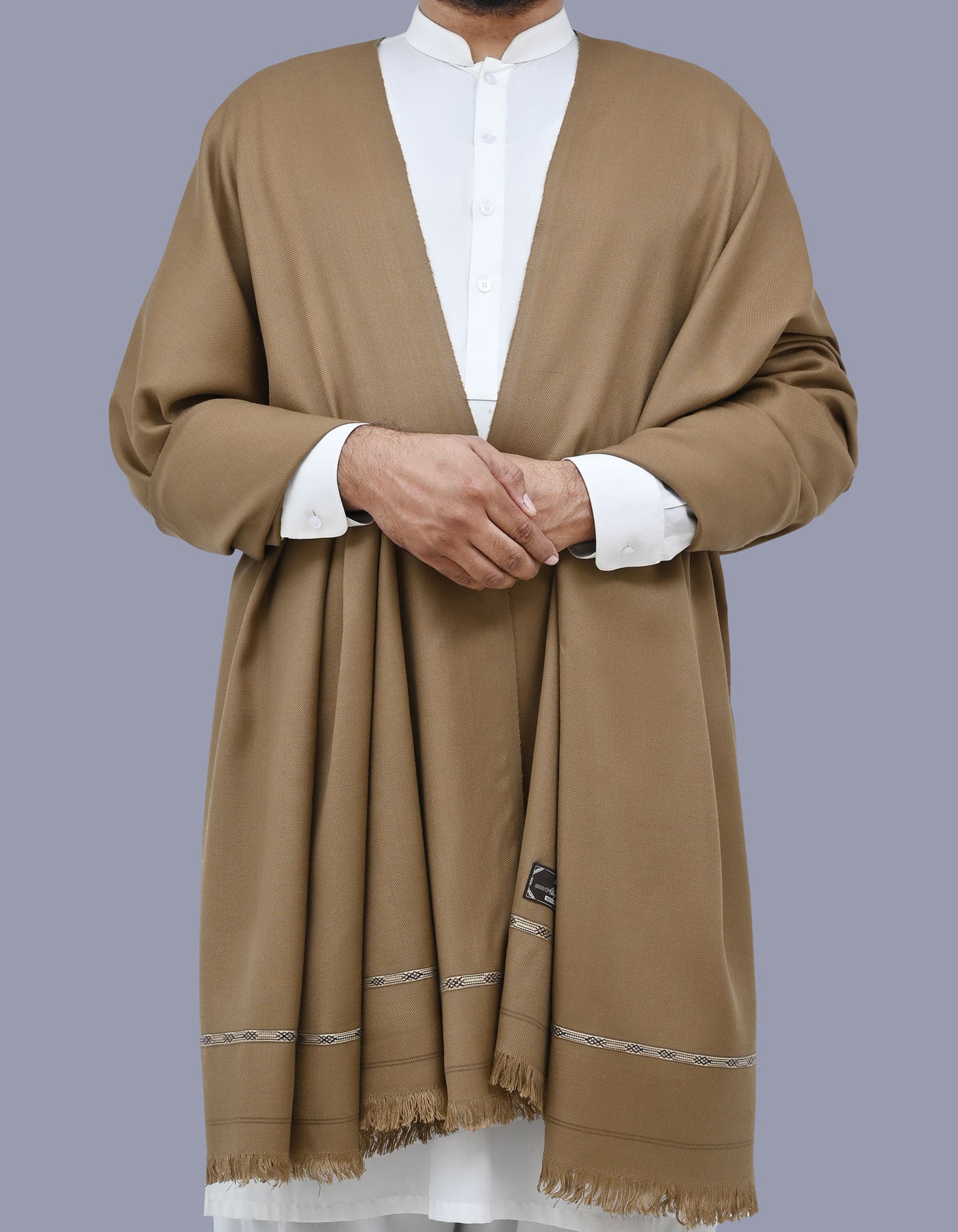 Camel Plain Plain 100% Wool Men Shawl