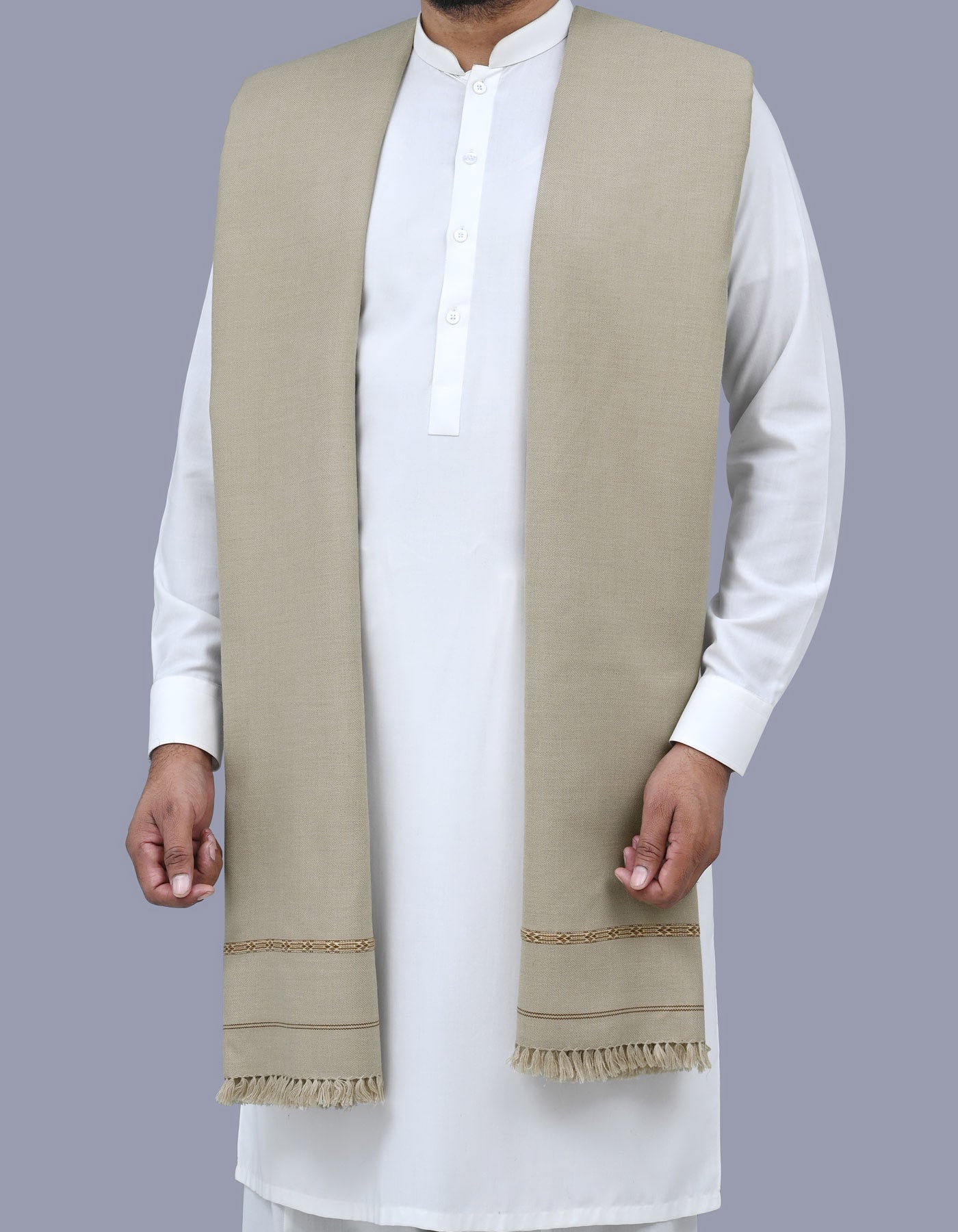 Grey Plain Plain 100% Wool Men Shawl