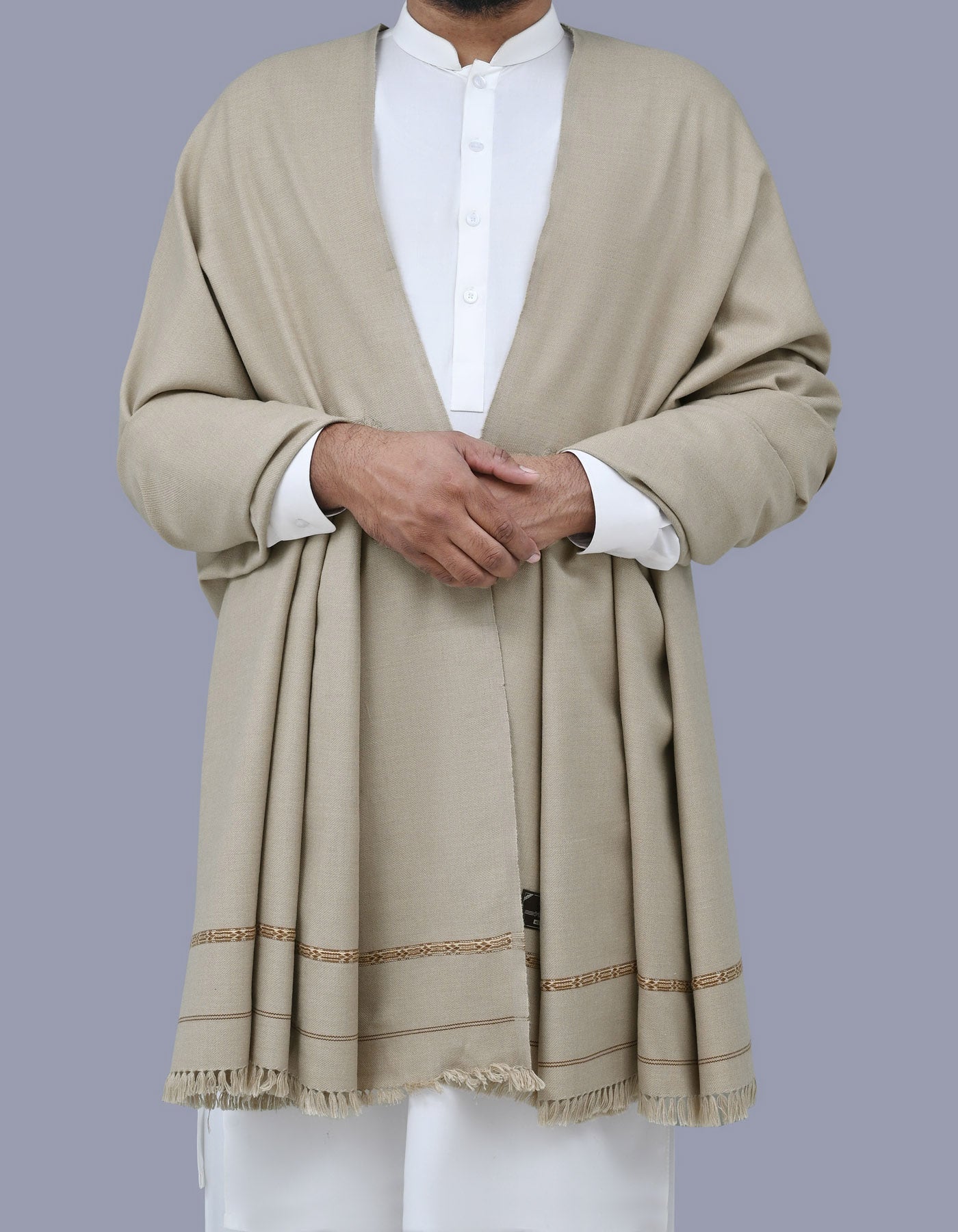 Grey Plain Plain 100% Wool Men Shawl