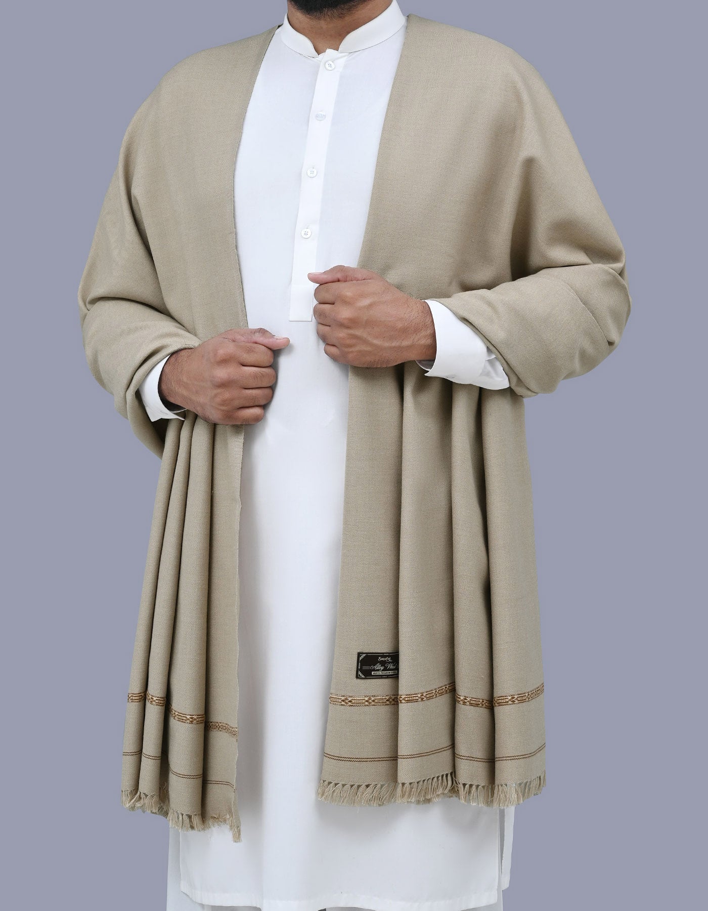 Grey Plain Plain 100% Wool Men Shawl