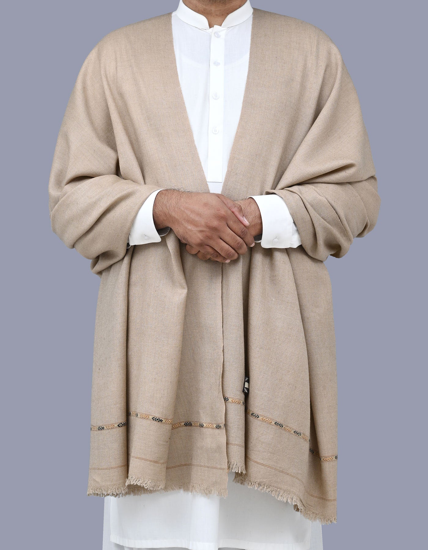 L Brown Plain 100% Wool Men Shawl