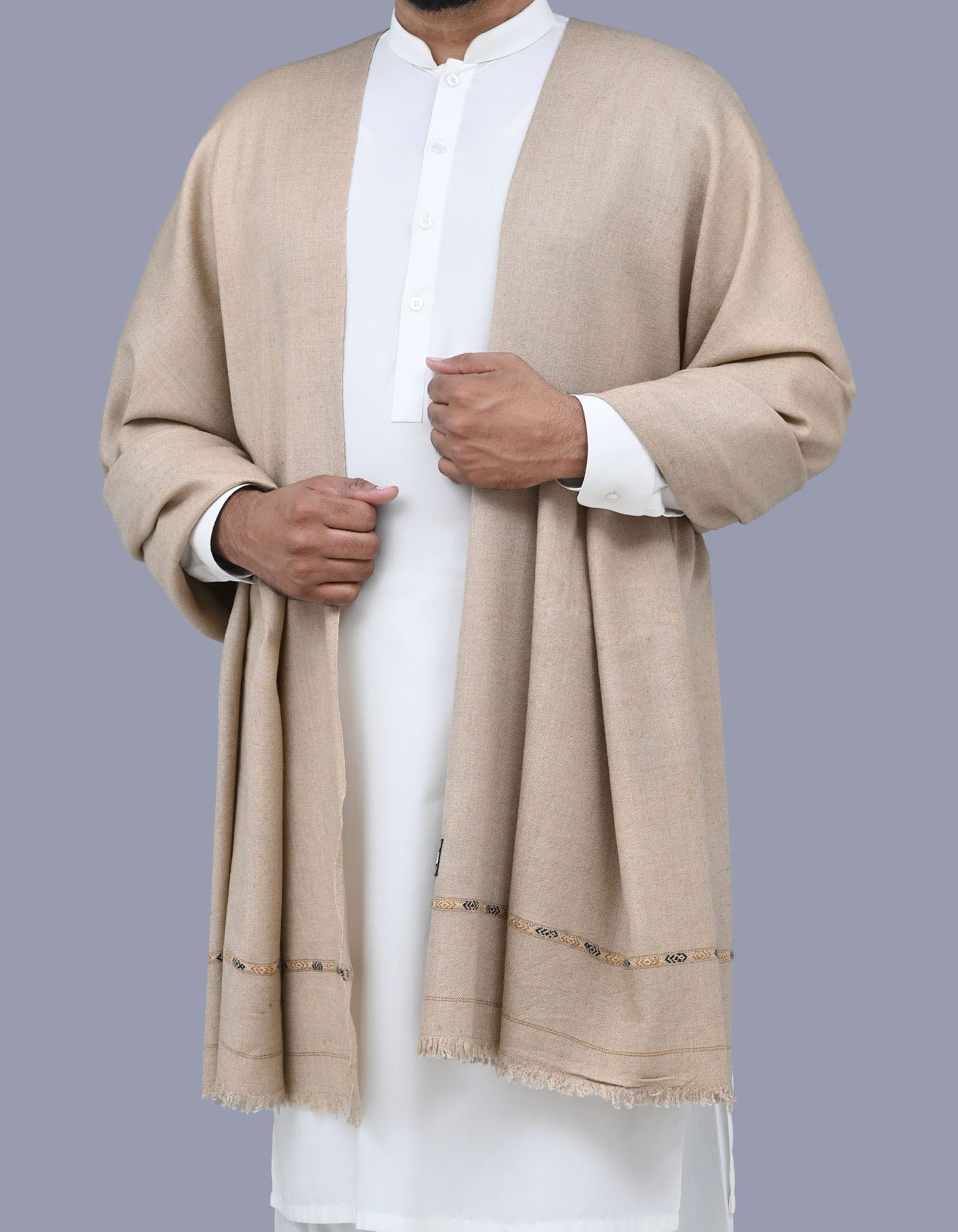 L Brown Plain 100% Wool Men Shawl