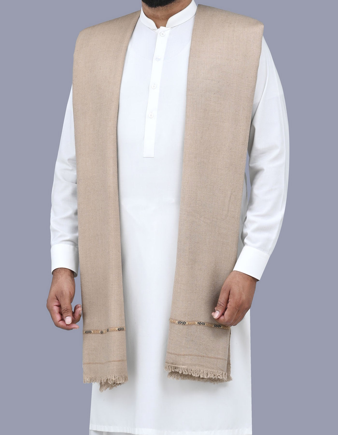 L Brown Plain 100% Wool Men Shawl