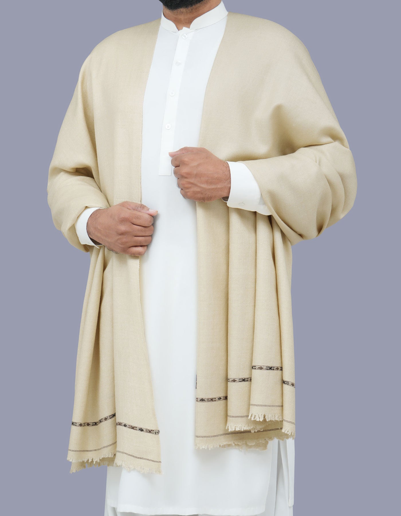 L Fawn Plain 100% Wool Men Shawl