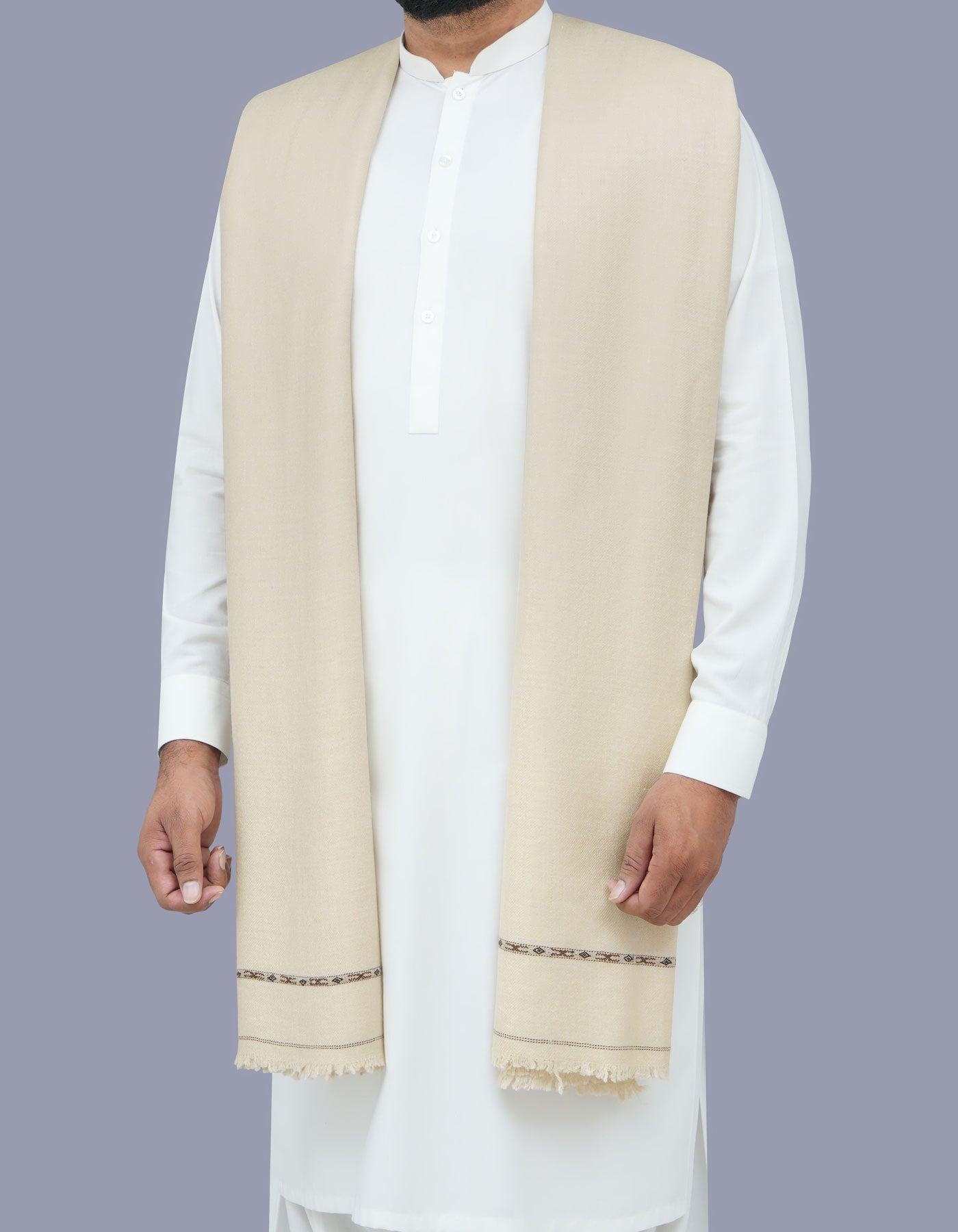 L Fawn Plain 100% Wool Men Shawl