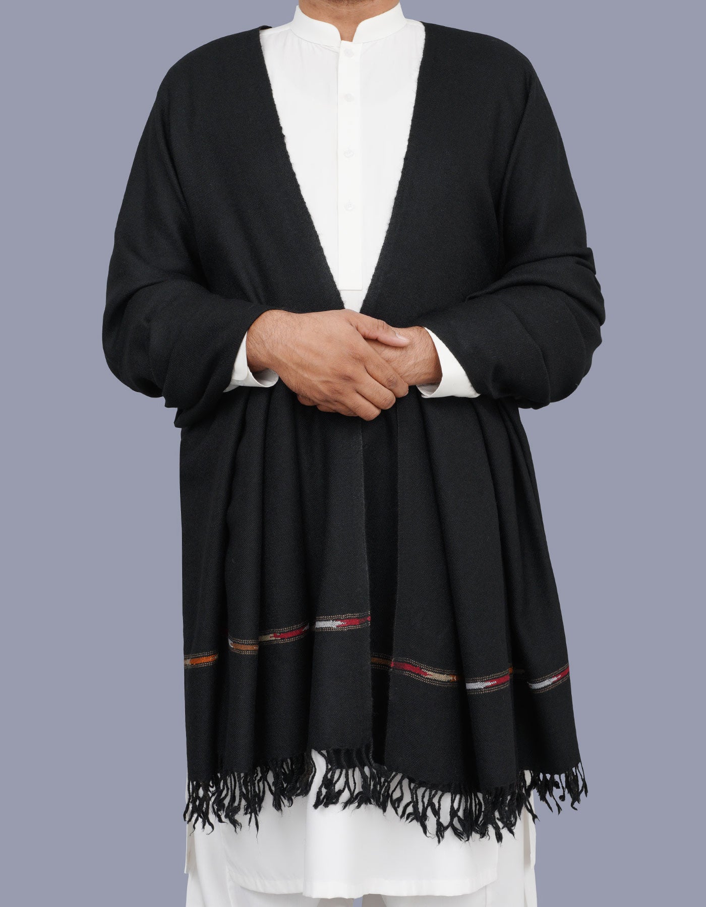 Black Plain 100% Wool Men Shawl