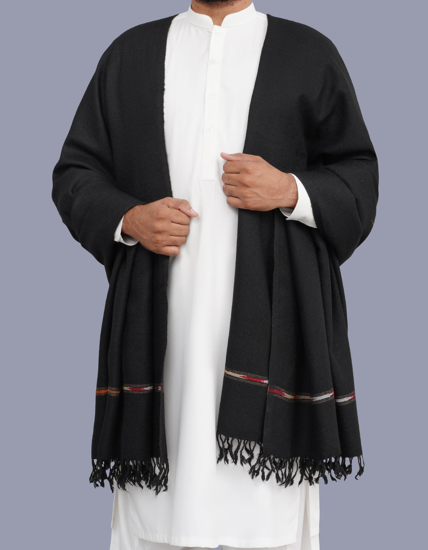 Black Plain 100% Wool Men Shawl