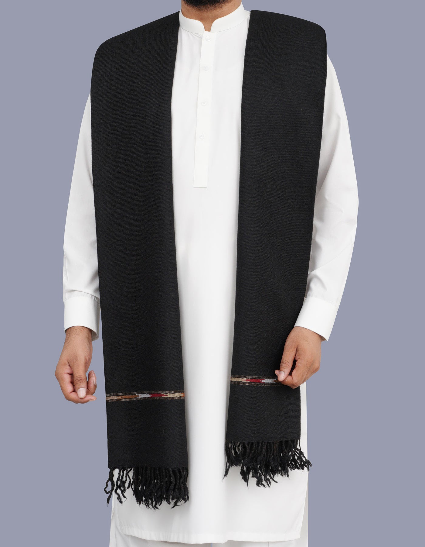 Black Plain 100% Wool Men Shawl