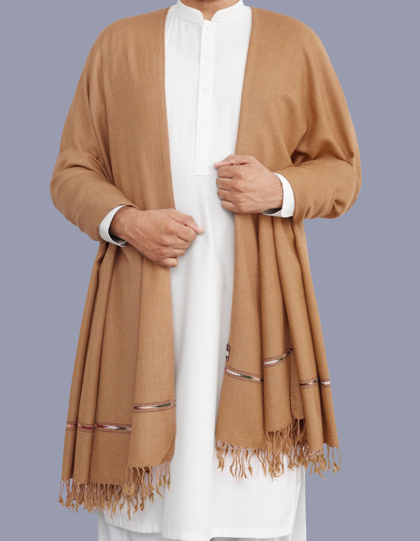 D Brown Plain 100% Wool Men Shawl