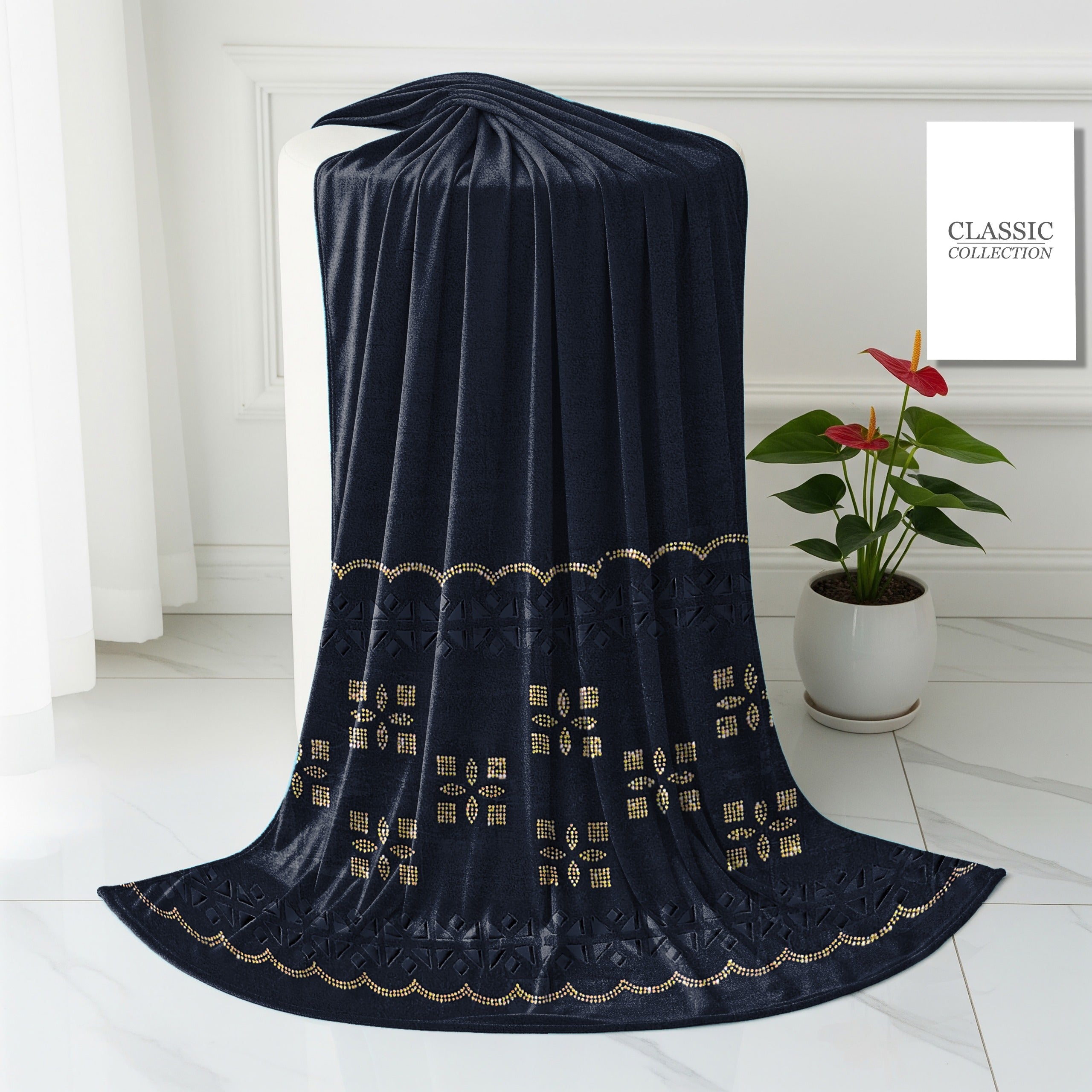 China micro (9000) leser stone work bridal shawl (Black)