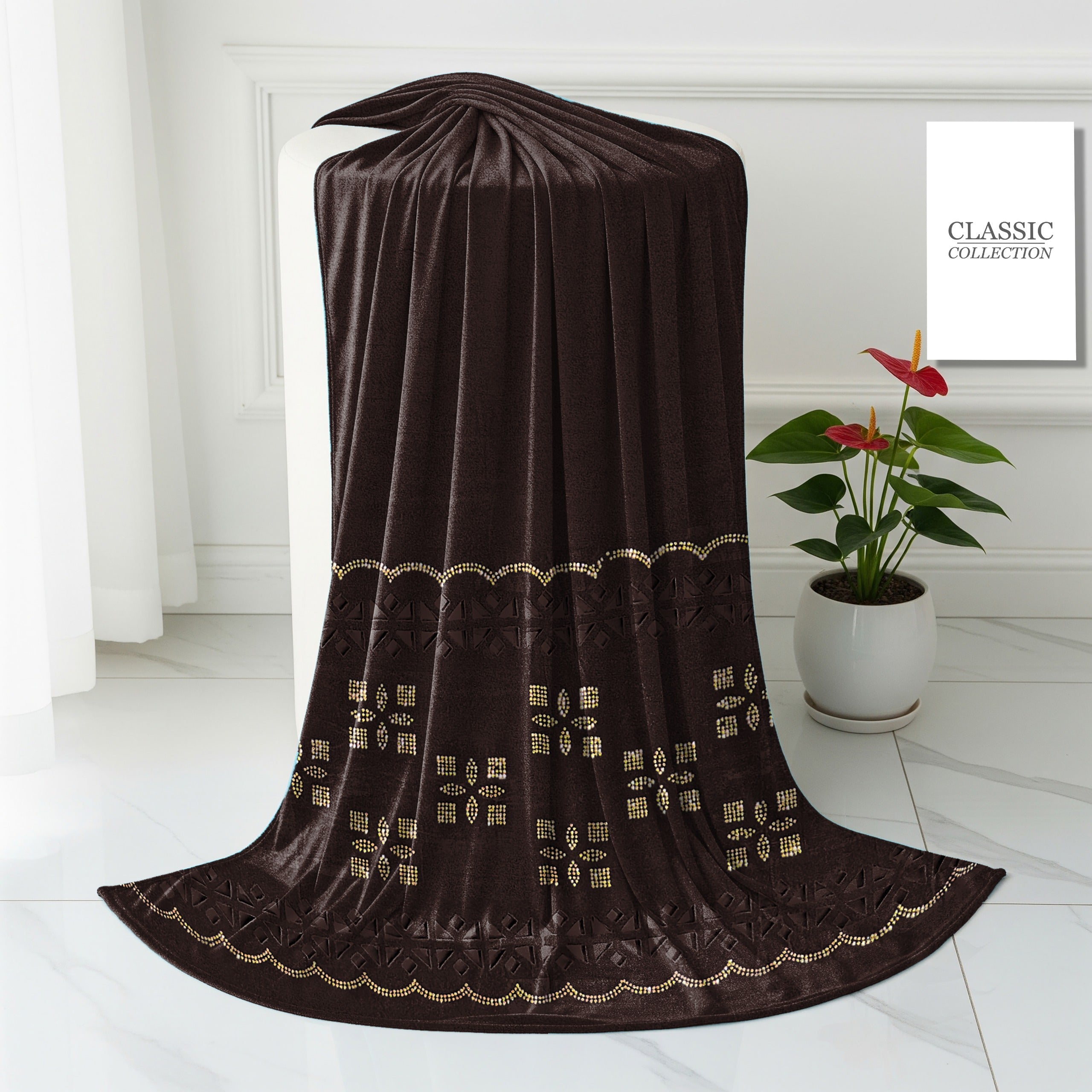 China micro (9000) leser stone work bridal shawl (Brown)