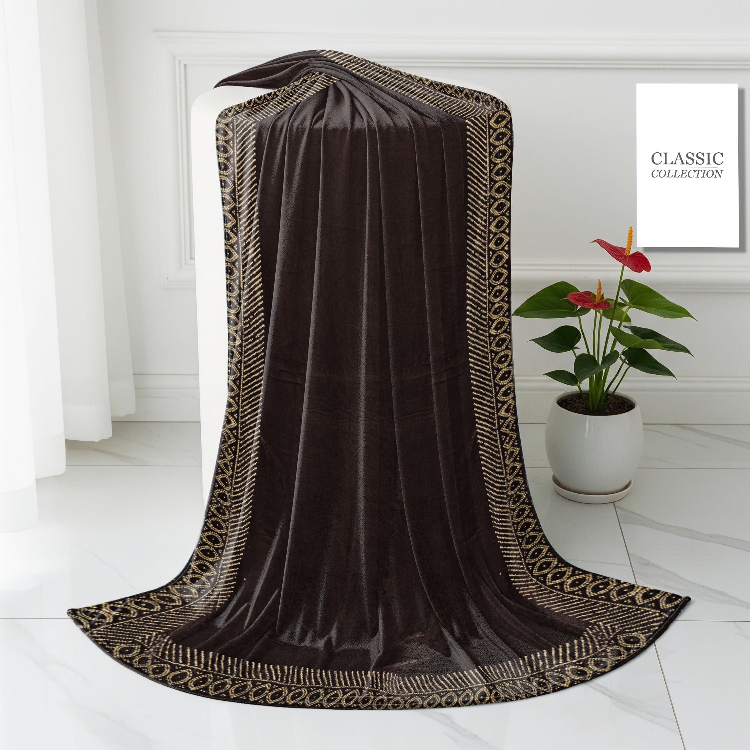 China micro Velvet bridal Shawl Stone work (Brown)