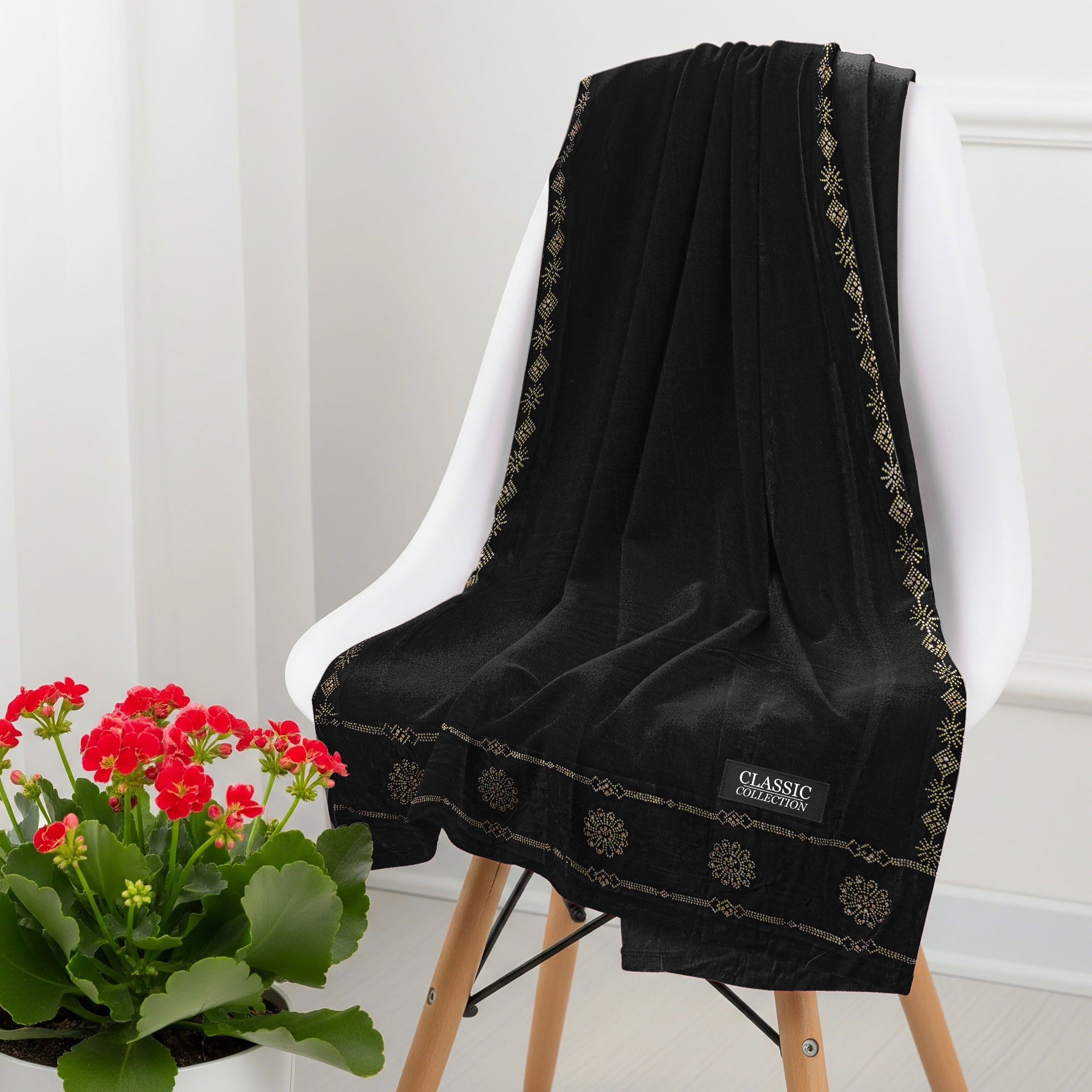 China micro Velvet bridal Shawl Stone work (Black)