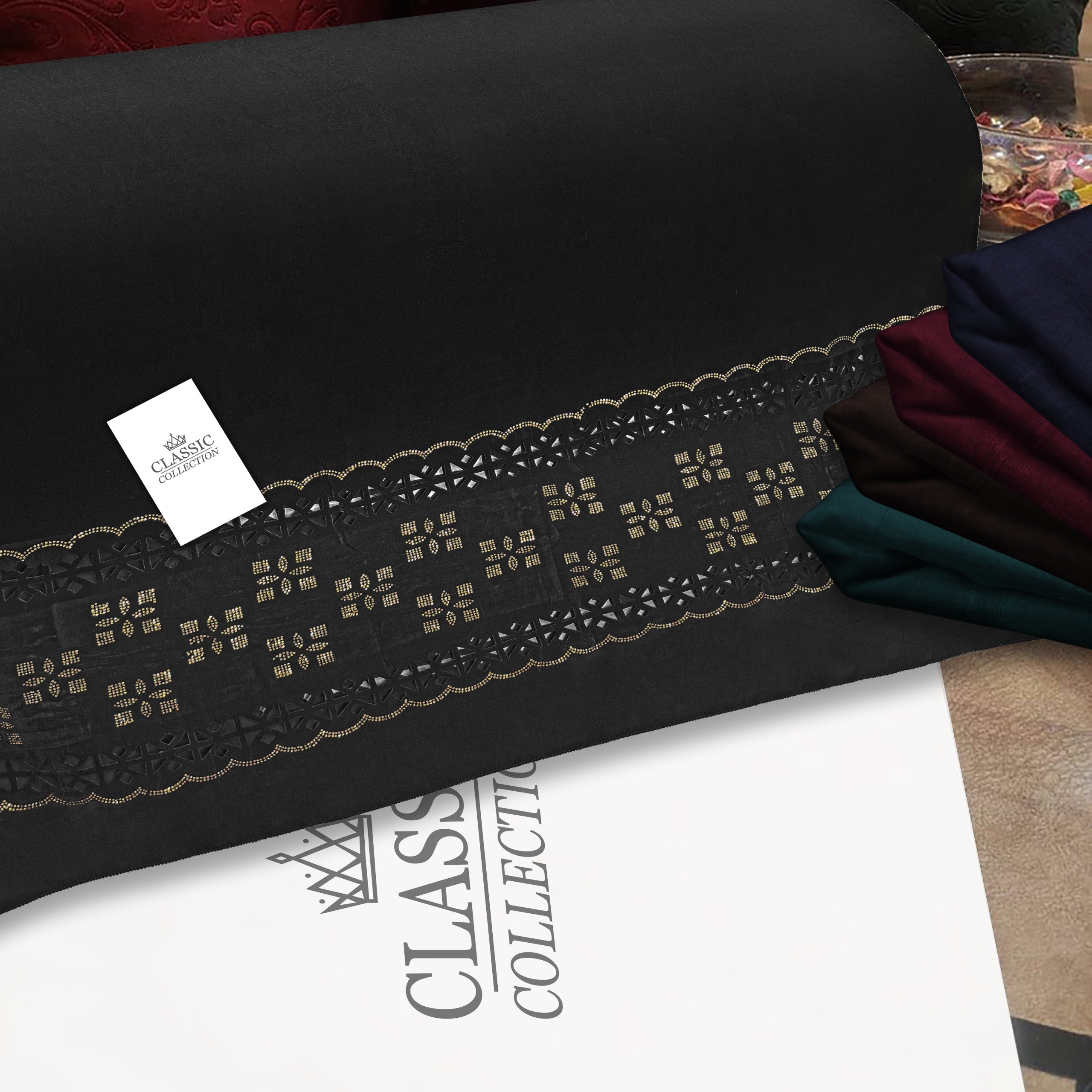 China micro (9000) leser stone work bridal shawl (Black)