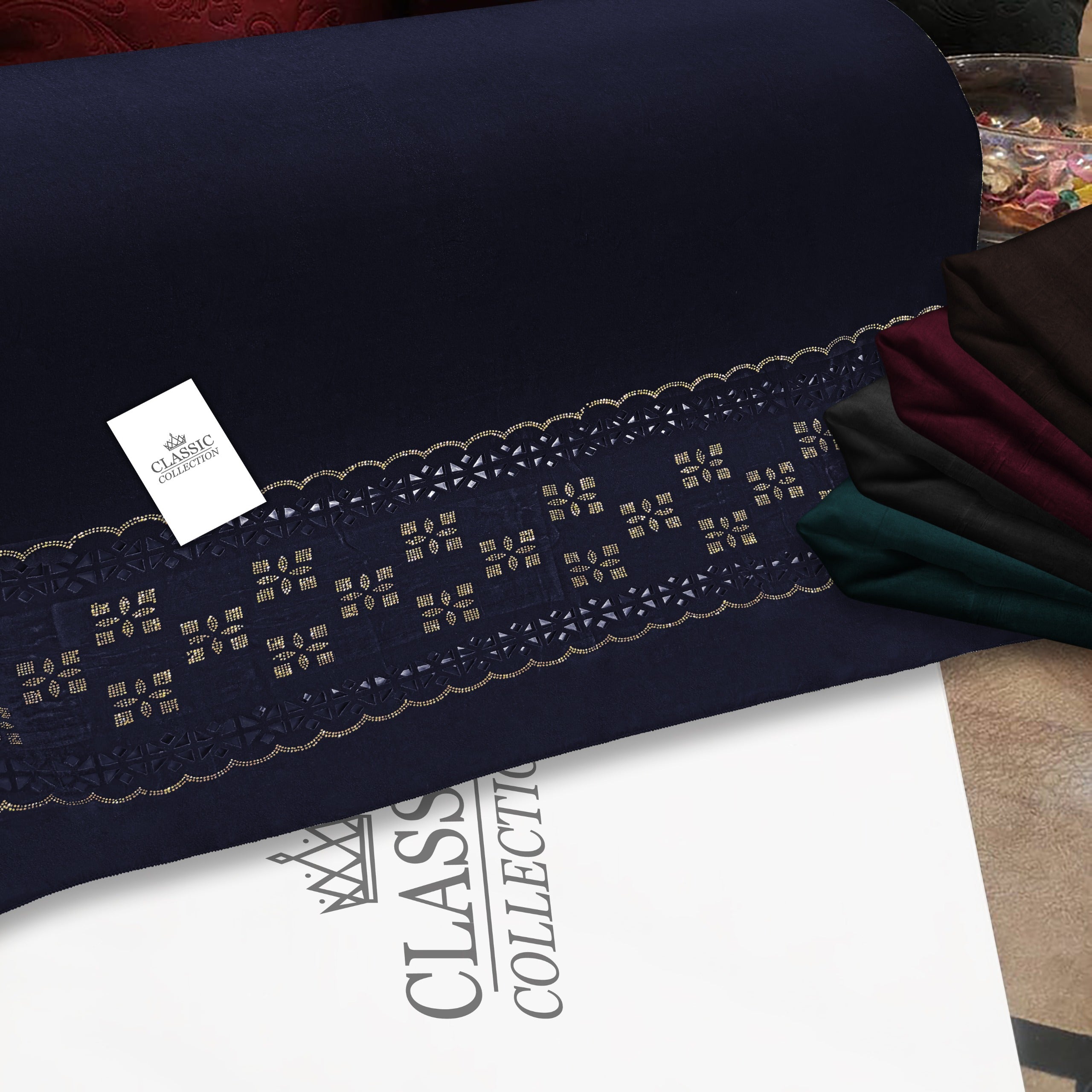 China micro (9000) leser stone work bridal shawl (Blue)